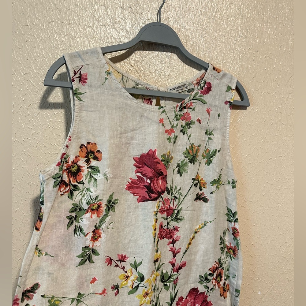 Terzo Millennio Linen Dress Floral Sleeveless Size large - Picture 5 of 6